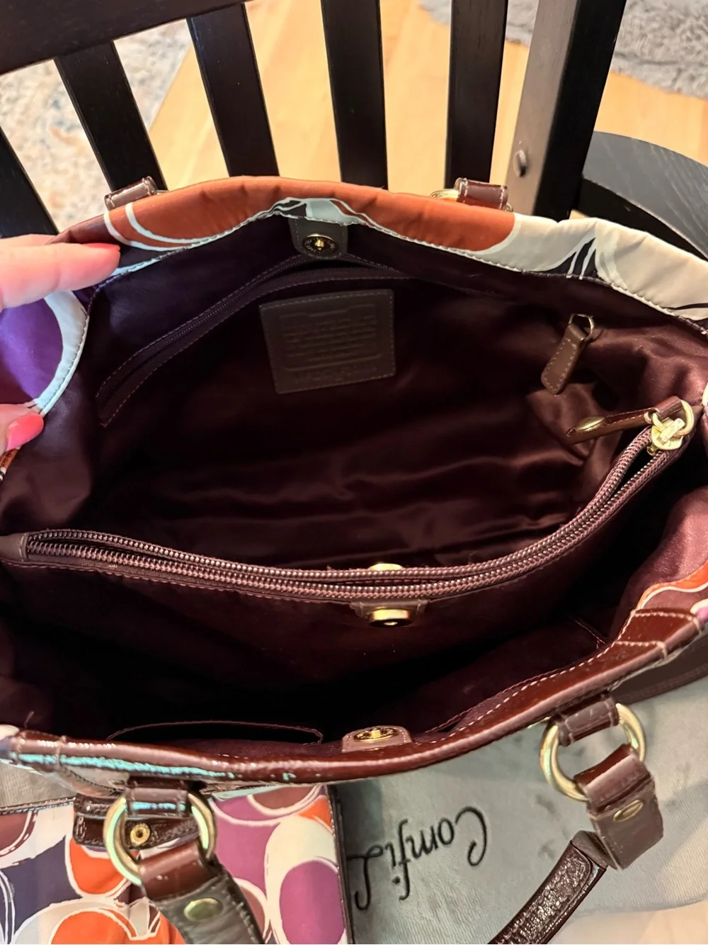 Coach Multicolor Purple Orange Brown Signature Shoulder Bag with Wallet